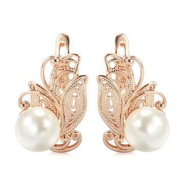 Vintage Ethnic Bride Wedding Party Elegant Pearl Rolled 14K Rose Gold Jewellery Drop Earrings For Women